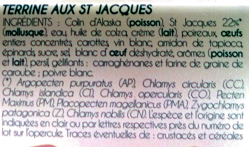 Terrine aux Saint-Jacques* à la Bretonne - Ingredientes - fr