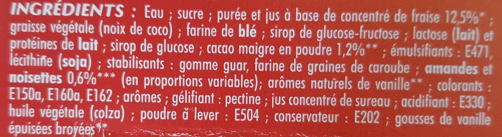 Fraise Vanille Sauce aux Fruits Rouges, aromatisée - Ingrédients