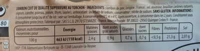 Jambon le torchon - Tableau nutritionnel