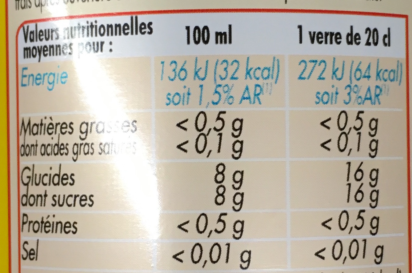 Tonic - Nutrition facts - fr