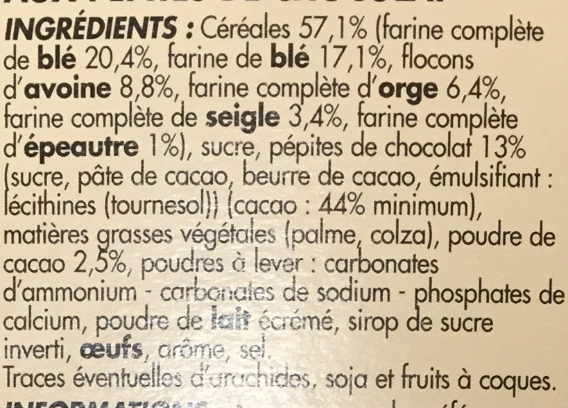 Biscuits pour le petit déjeuner pépites de chocolat & cacao - Ingredients - fr