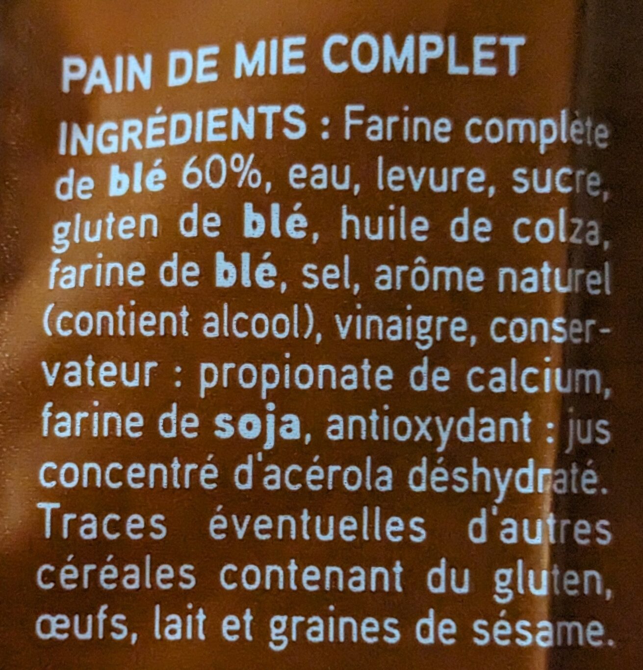 Extra moelleux complet - Ingredients - fr