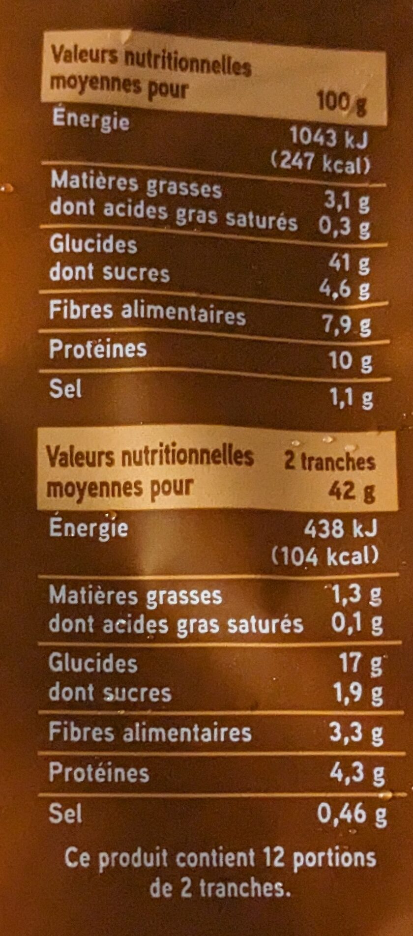 Extra moelleux complet - Nutrition facts - fr