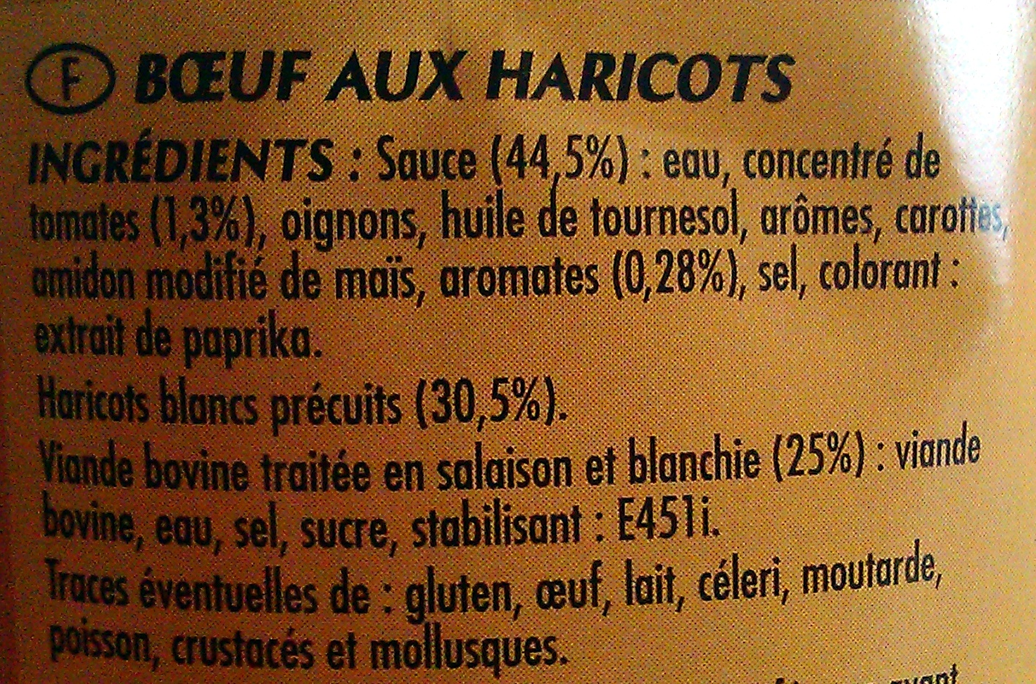 Le Bœuf aux Haricots (1 portion) - Ingrédients
