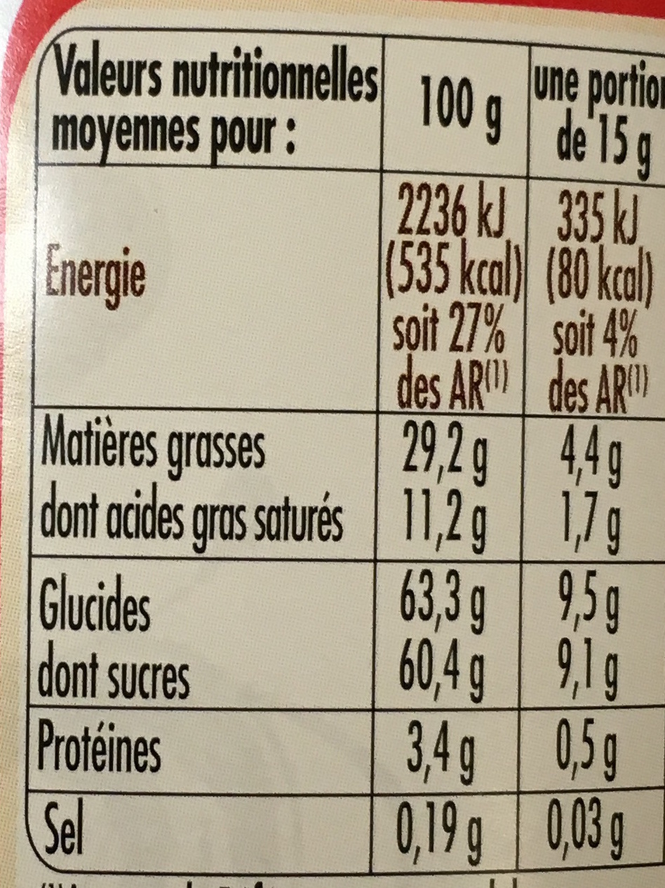 Pâte à Tartiner Duo - Valori nutrizionali - fr