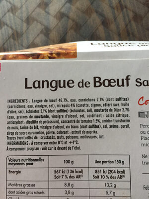 Langue de Boeuf - Ingrediënten - fr
