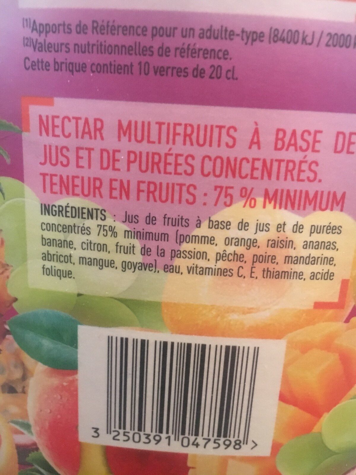 Nectar Multifruits - Ingrédients