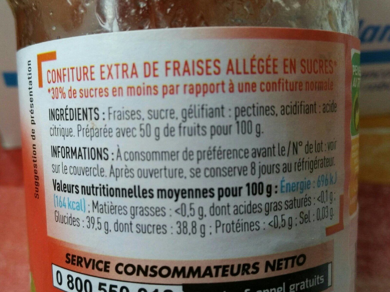 Confiture extra de Fraises allégée en sucres - حقائق غذائية - fr