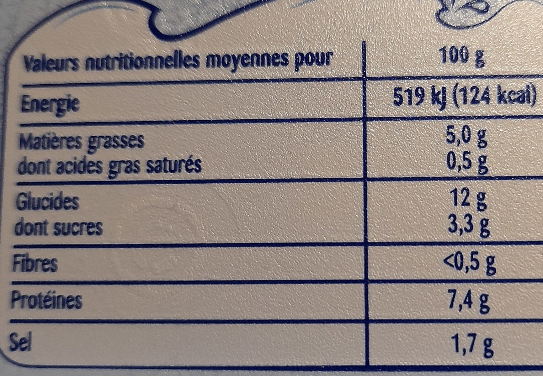 Bâtonnets de surimi - Tableau nutritionnel