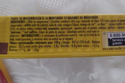 Filets de maquereaux graines de moutarde - Nutrition facts - fr