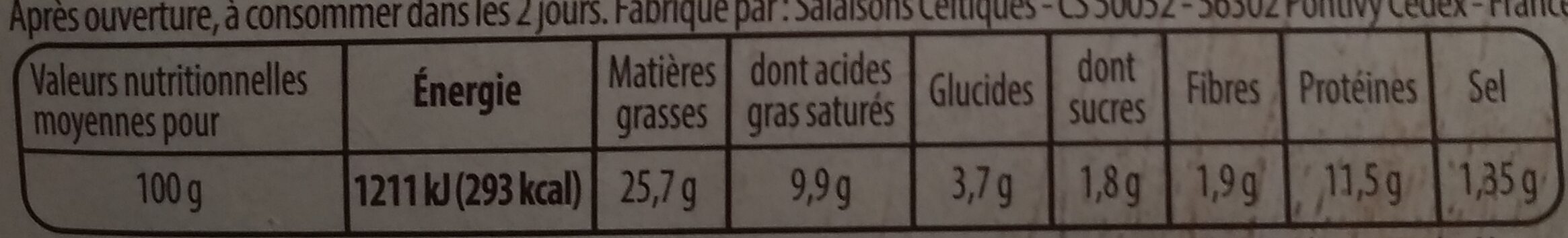 Boudin noir aux oignons - Nutrition facts - fr