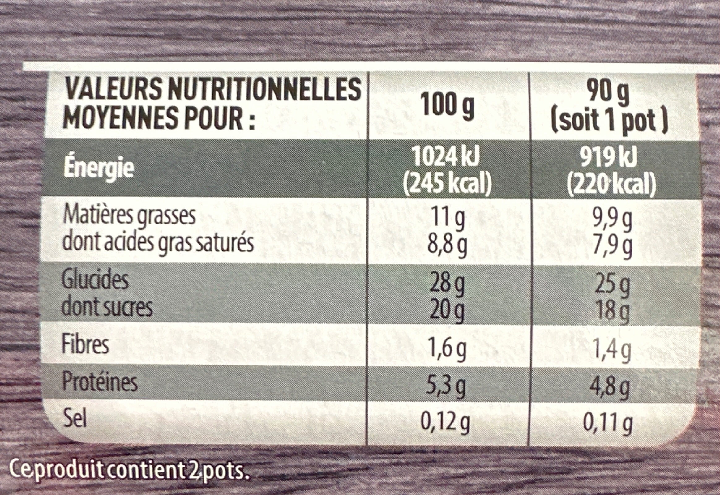 Tartufo - et son Coeur au Sabayon - Nutrition facts - fr