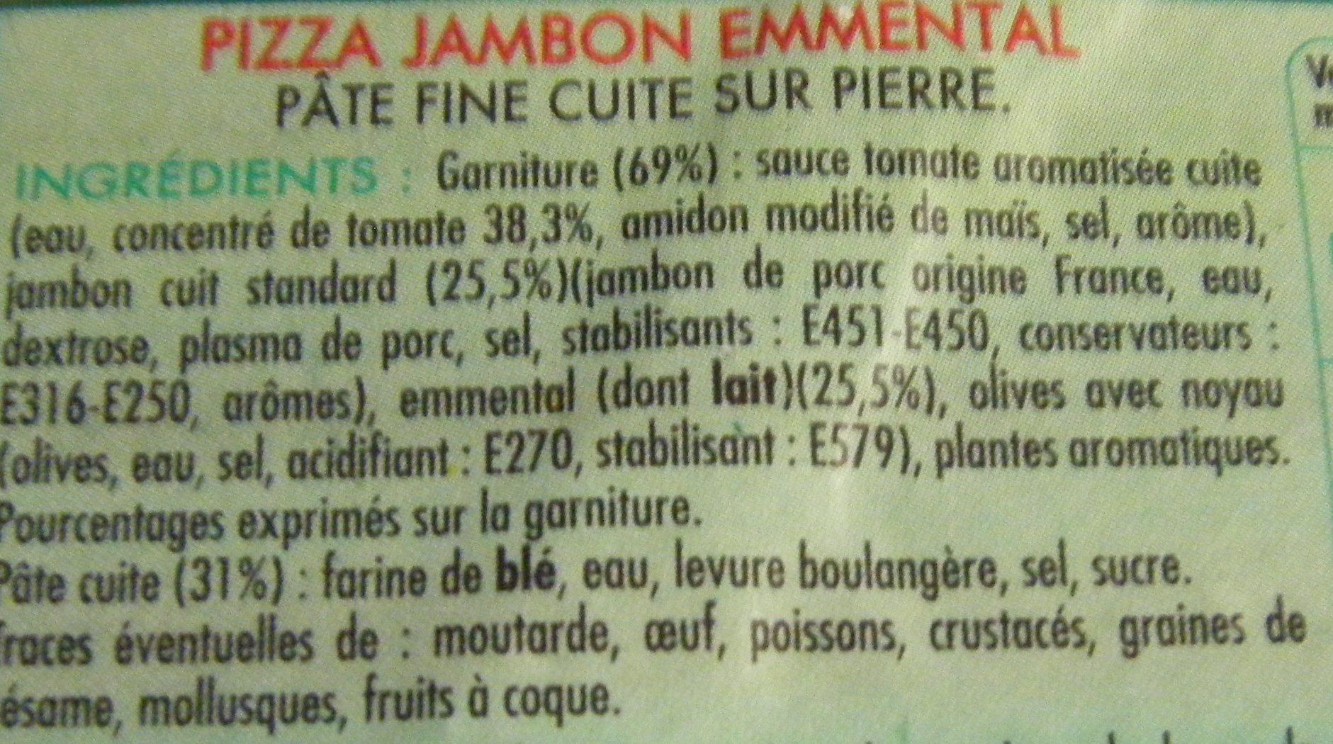 Pizza jambon emmental - Ingrédients