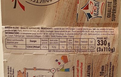 Boudin blanc nature - Nutrition facts - fr
