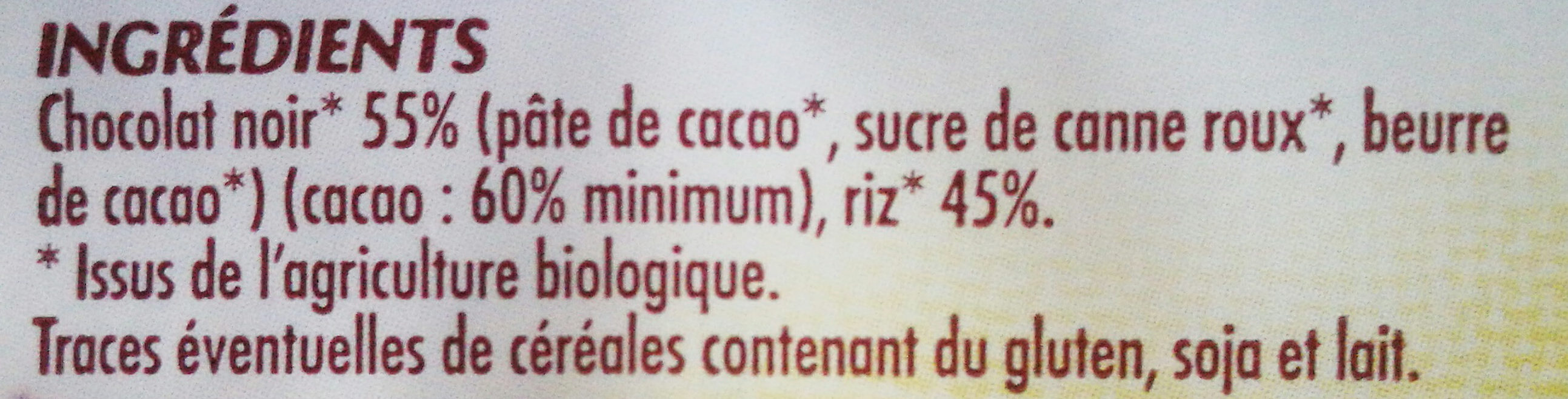 Toasts riz au chocolat noir BIO - Ingrediënten - fr