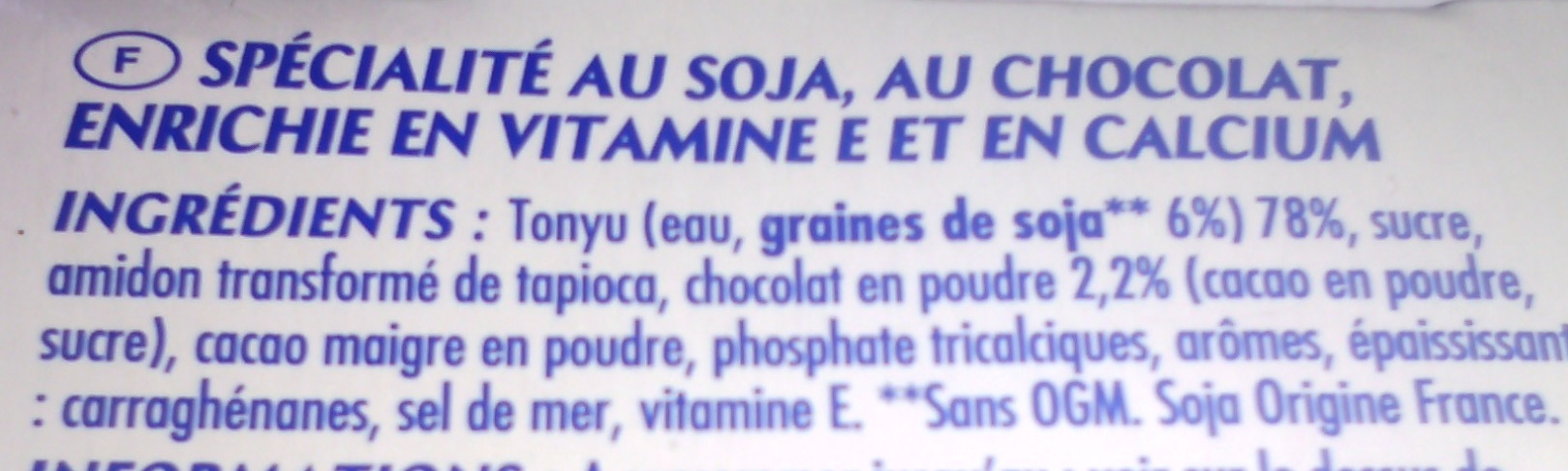 Soja chocolat (4 Pots) - Ingrediënten - fr