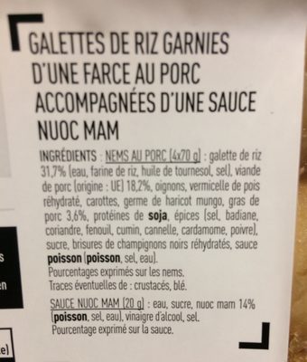 Nems Au Porc Avec Sauce Nuoc Mam x4, 300g - المكونات - fr