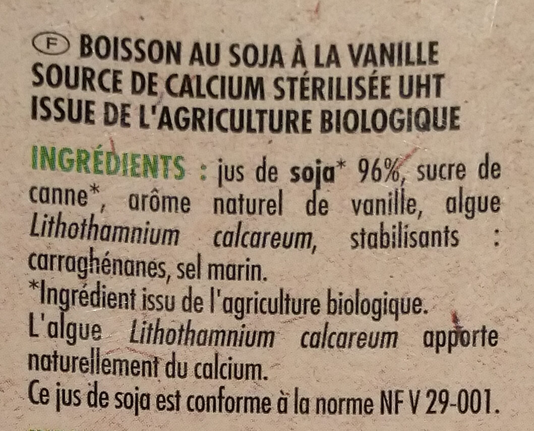 Boisson au soja à la vanille source de calcium bio - Ingredienser - fr