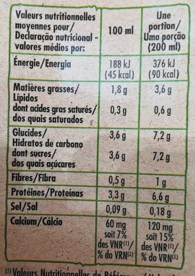 Boisson au soja à la vanille source de calcium bio - Ernæringsfakta - fr