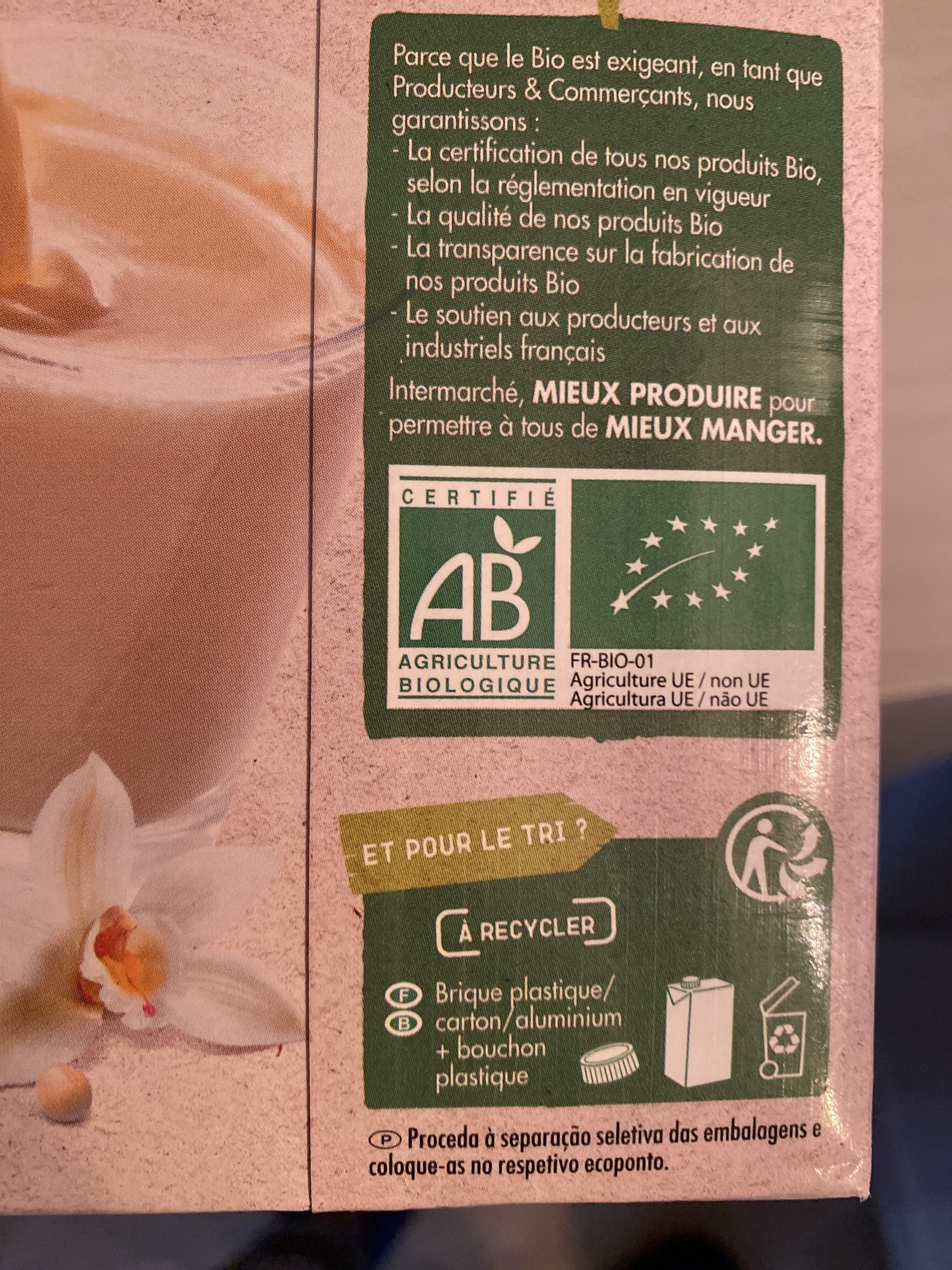 Boisson au soja à la vanille source de calcium bio - Genbrugsinstruktioner og/eller emballageoplysninger - fr