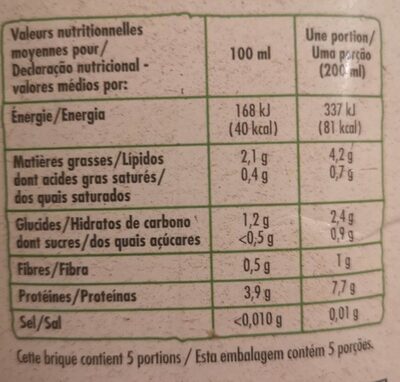 Boisson au soja nature BIO - Voedingswaarden
