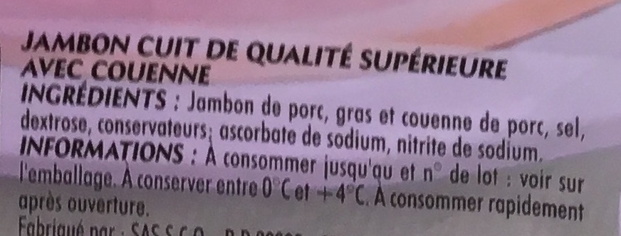 Jambon supérieur avec couenne - Ingrediënten - fr