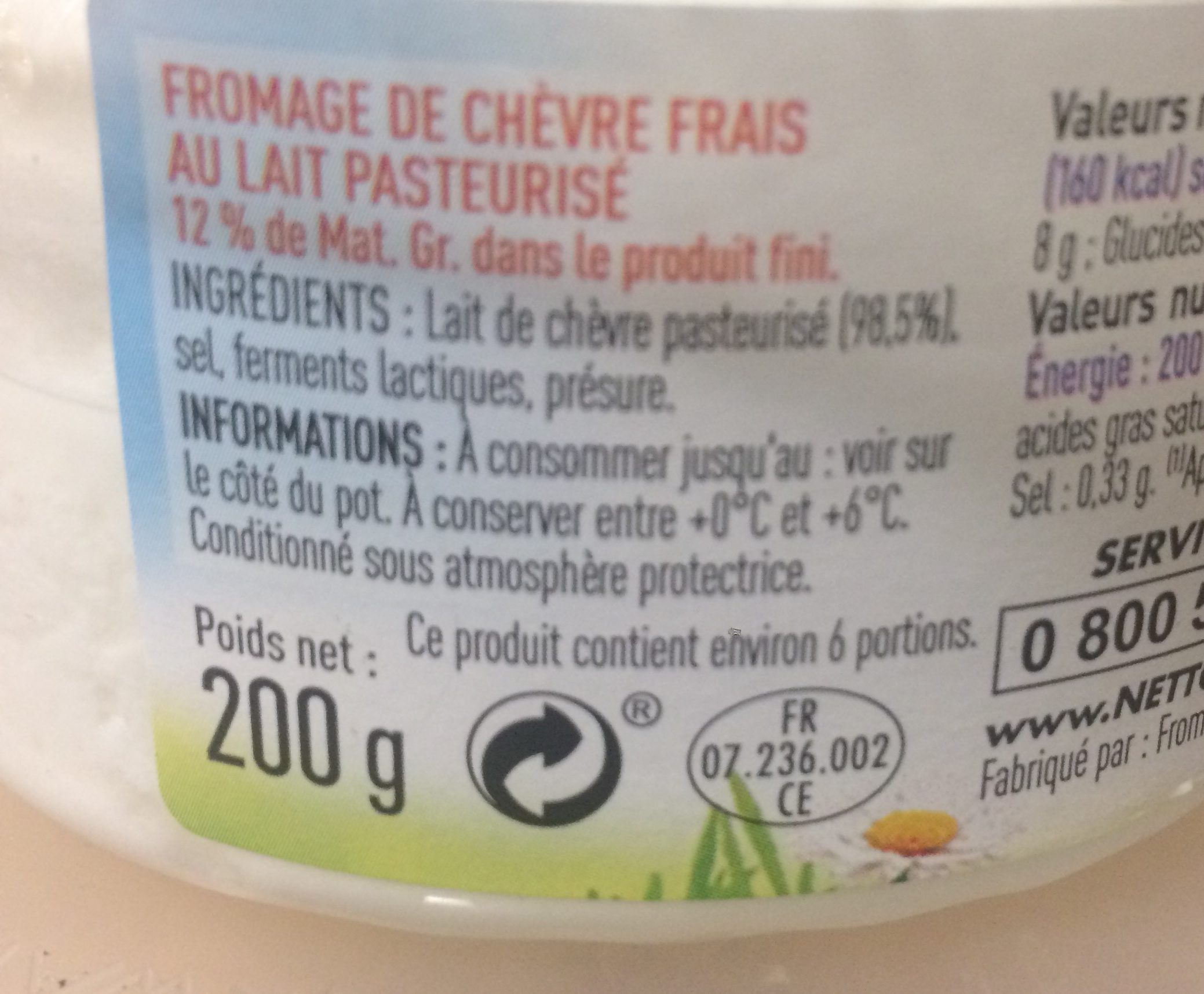 Fromage de Chèvre Frais - Ingrédients