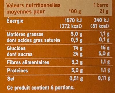 Barres Céréales Abricot - Nutrition facts - fr