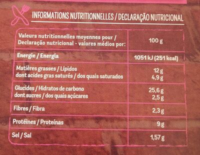 CHORIZO, Edam, Oignons & Mozzarella - Tableau nutritionnel