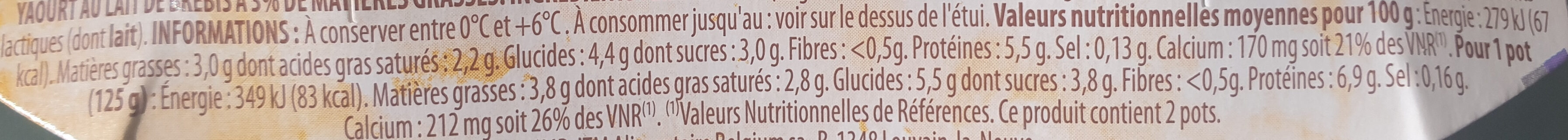 Yaourt pur brebis nature - Nutrition facts - fr