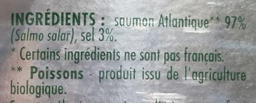 saumon atlantique fumé bio - Ingrédients