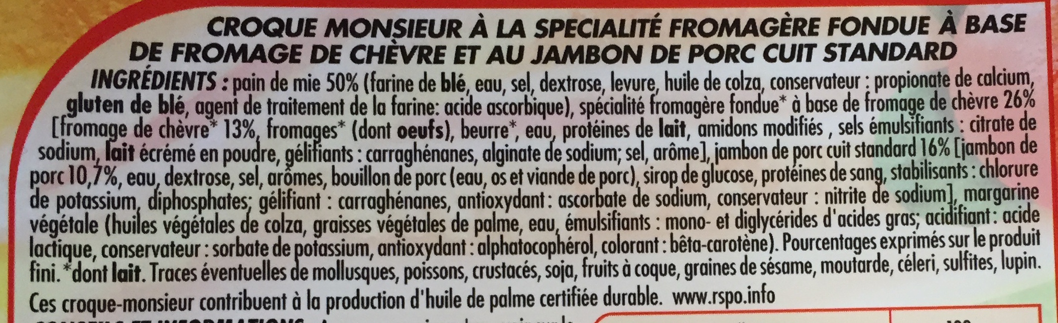 Croc' Monsieur Jambon Chèvre - Ingredienser - fr