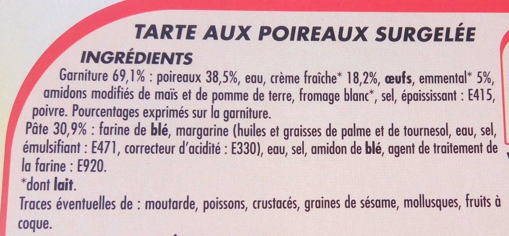 Netto Tarte Aux Poireaux Surgelée - Ingredients - fr