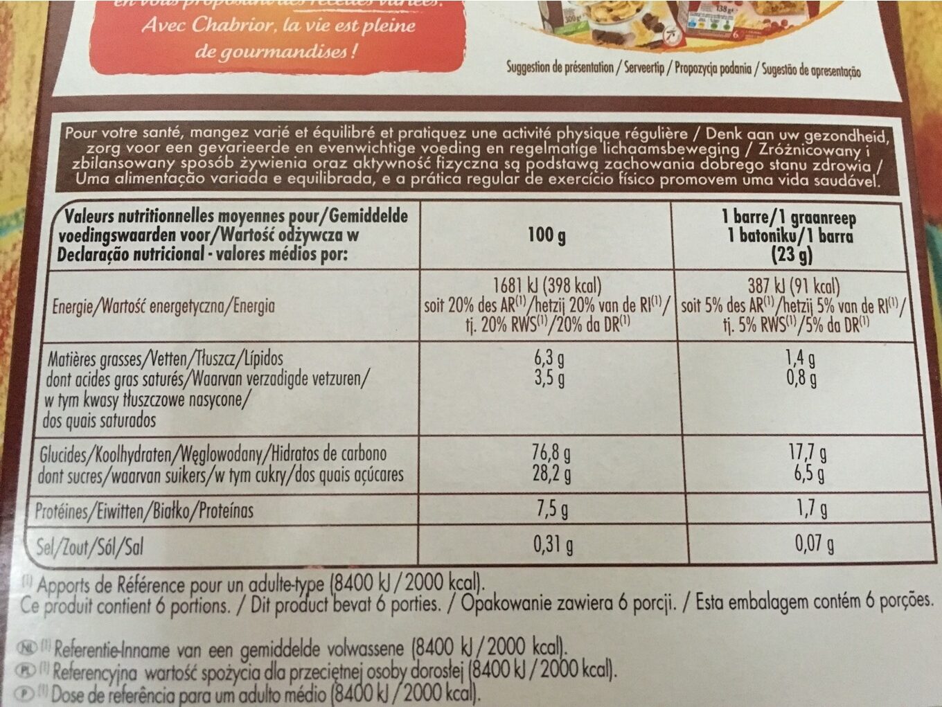 Barre riz & blé complet chocolat noir - حقائق غذائية - fr