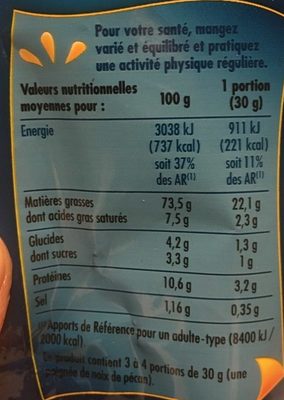 Noix De Pécan Grillées & Salées, Le Sachet De 100g - Nutrition facts - fr