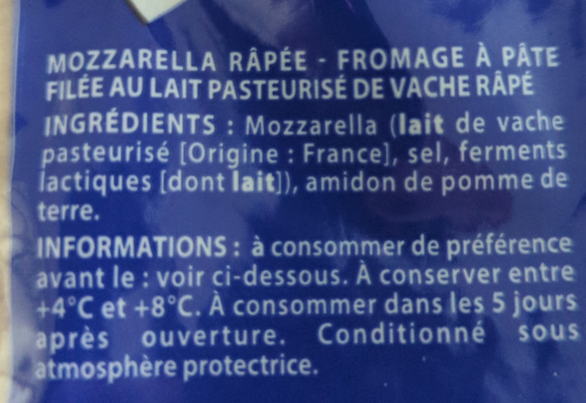 Mozzarella râpée - Ingrédients