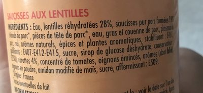 Lentilles saucsisses - Ingrédients