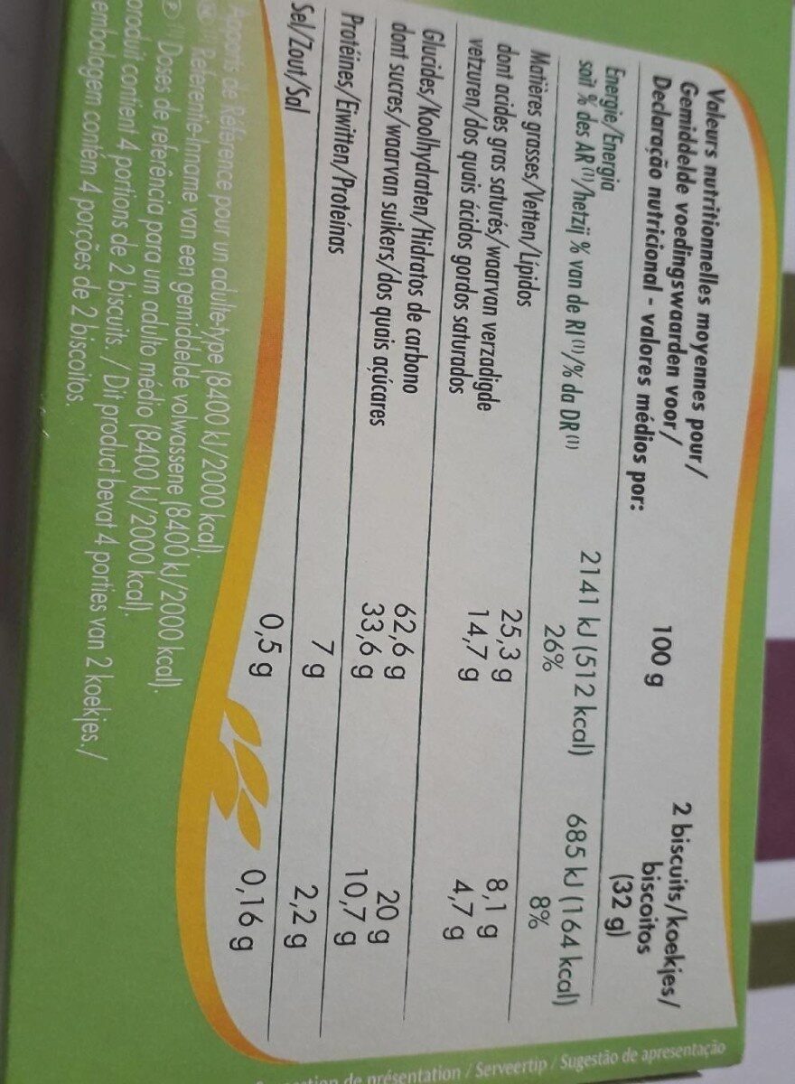 Tartelettes chocolat noisette - Nutrition facts - fr