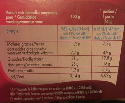 Feuilleté glacé fruits rouges - Nutrition facts - fr