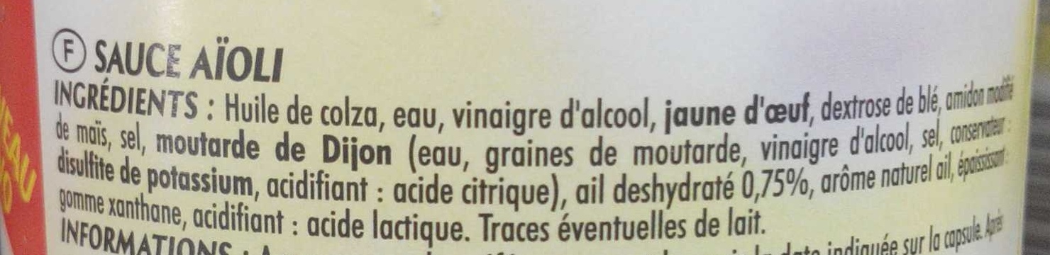 Sauce Aïoli à l'ail - Ingredientes - fr