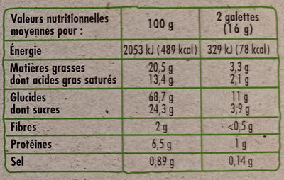 Galettes bretonnes pur beurre bio - Información nutricional - fr