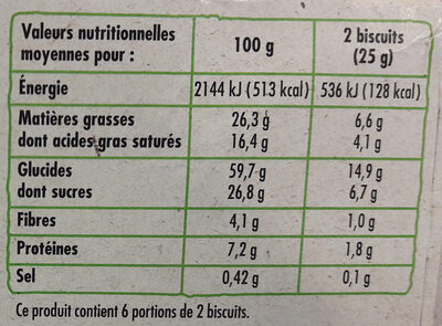 Petit beurre tablette chocolat noir bio - Voedingswaarden - fr