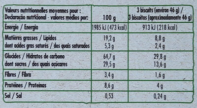Biscuits fourrés au cacao Bio - Información nutricional - fr