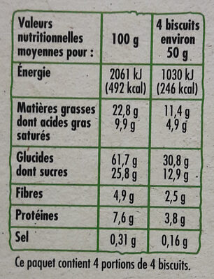 Biscuits petit déjeuner céréales pépites chocolat - Información nutricional - fr