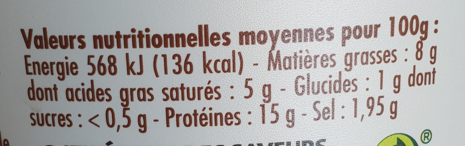 Cancoillotte de Franche-Comté nature - Tableau nutritionnel