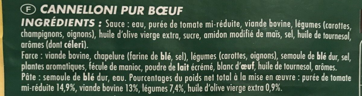 Cannelloni pur bœuf - Ingredients - fr