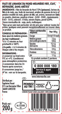 Filets de limande du Nord meunière - Nutrition facts - fr