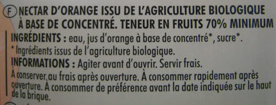 Brique 1,5L Nectar d'Orange bio - Ingredients - fr
