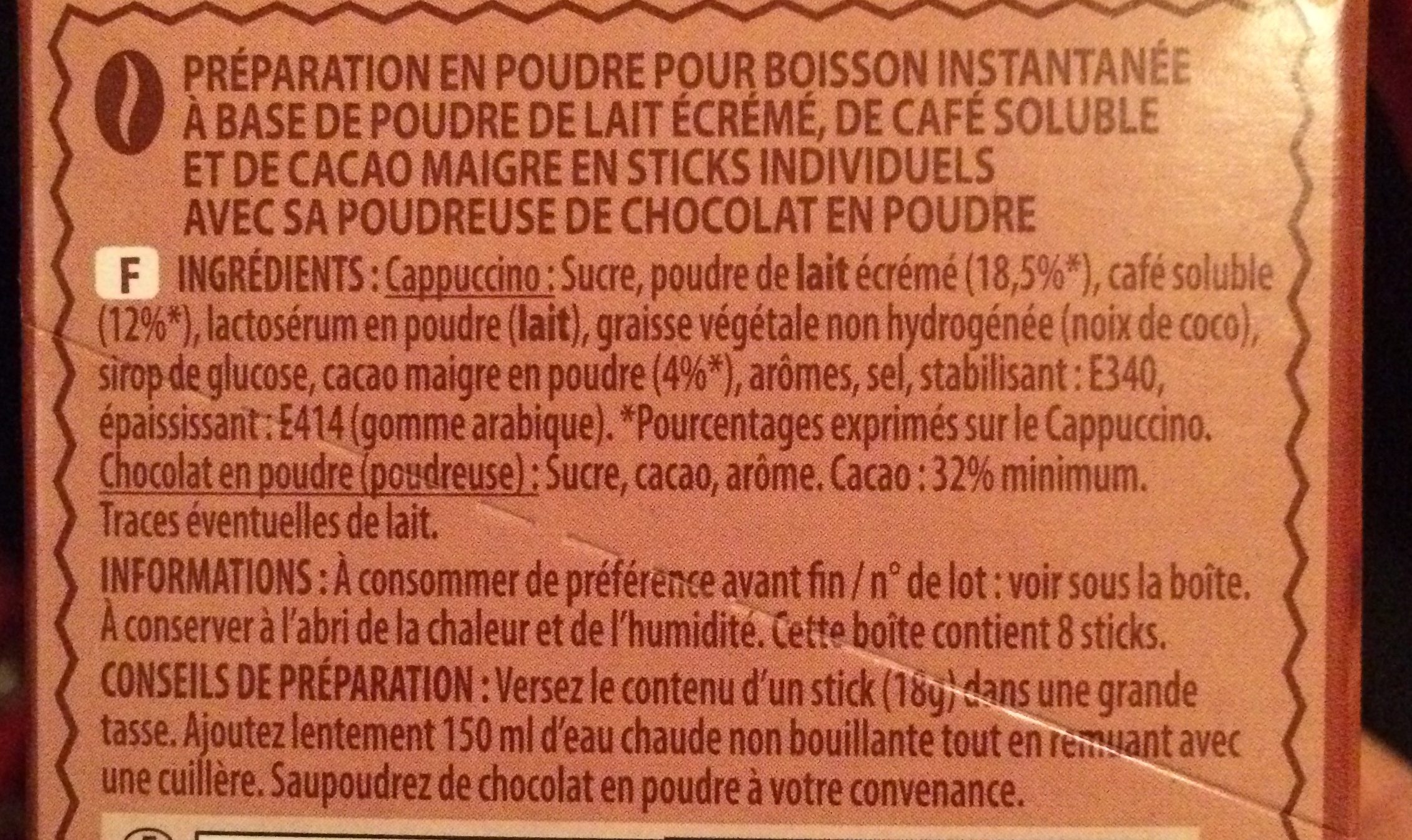 Cappuccino Saveur Chocolat - Plaisir onctueux - Planteur des Topiques - Ingrediënten - fr