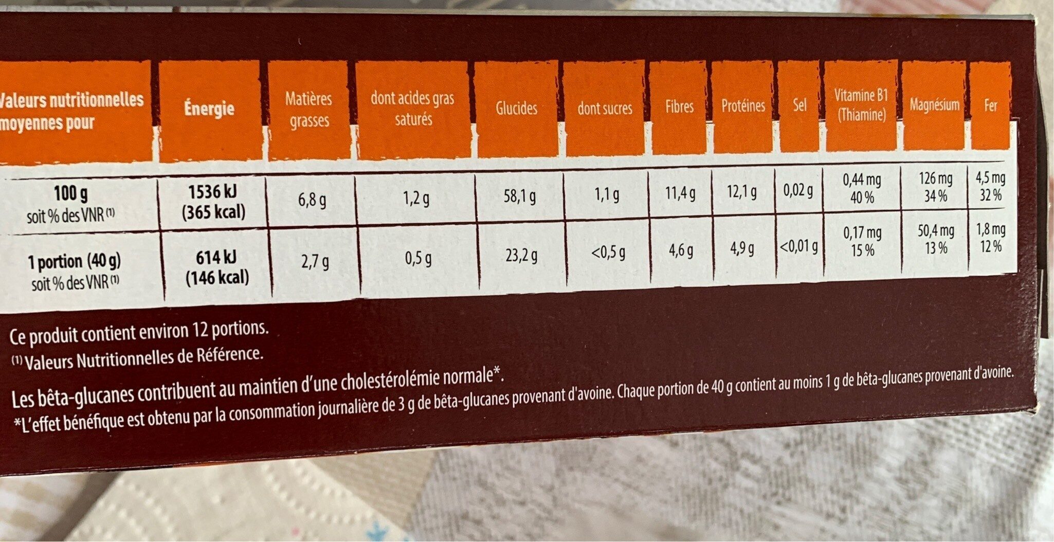 Flocons d'avoine - Dados nutricionais - fr